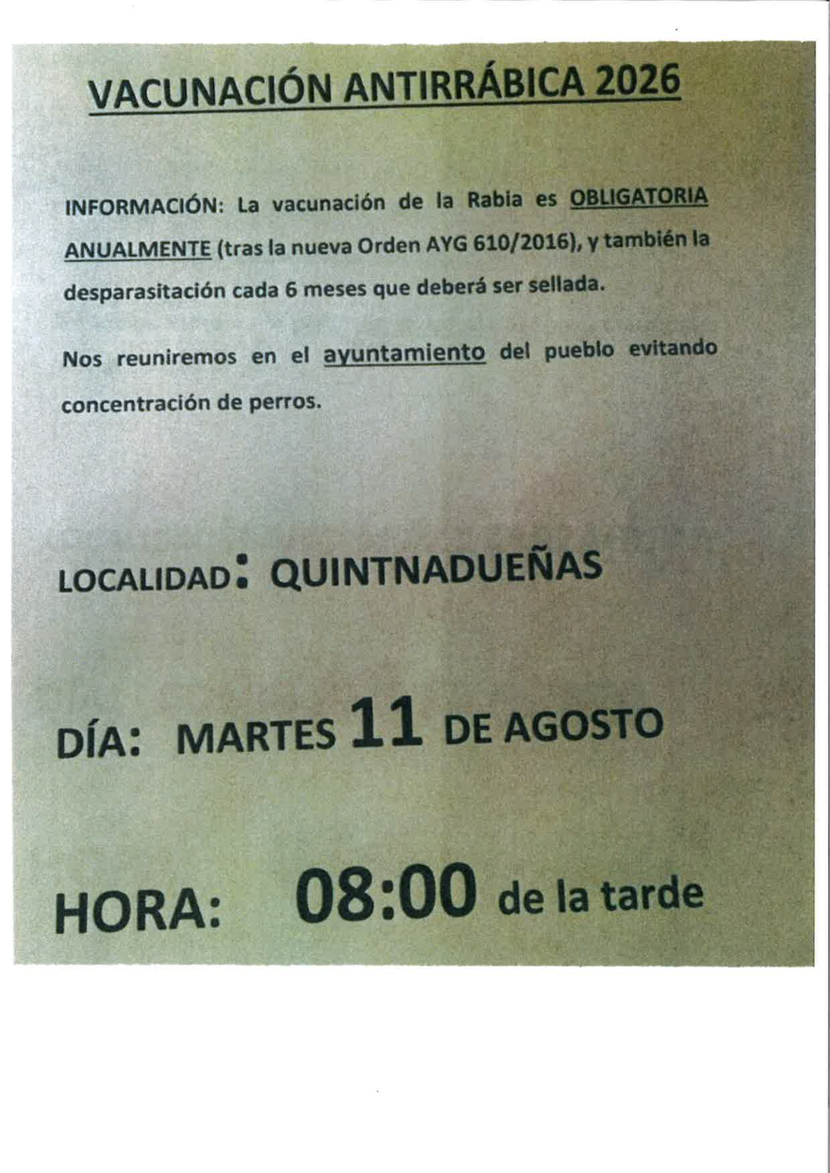 Campaña vacunación antirrábica 2026