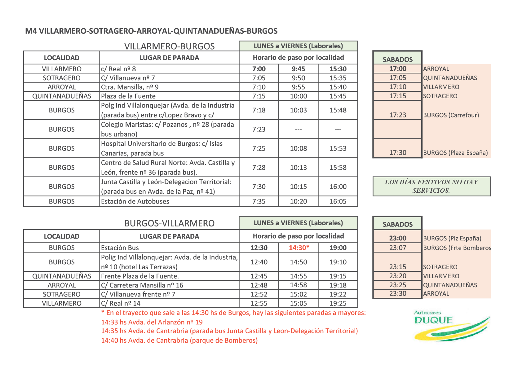 Horario bus metropolitano M-4